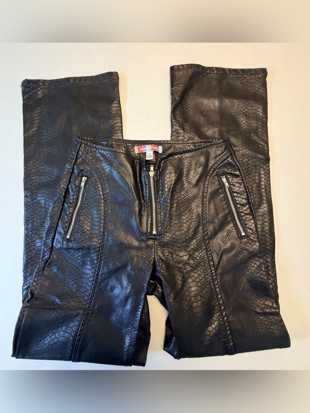 Urban Outfitters Y2K Black Alexa Faux Leather Croc-Embossed Moto Pants Size 4 - Picture 12 of 15